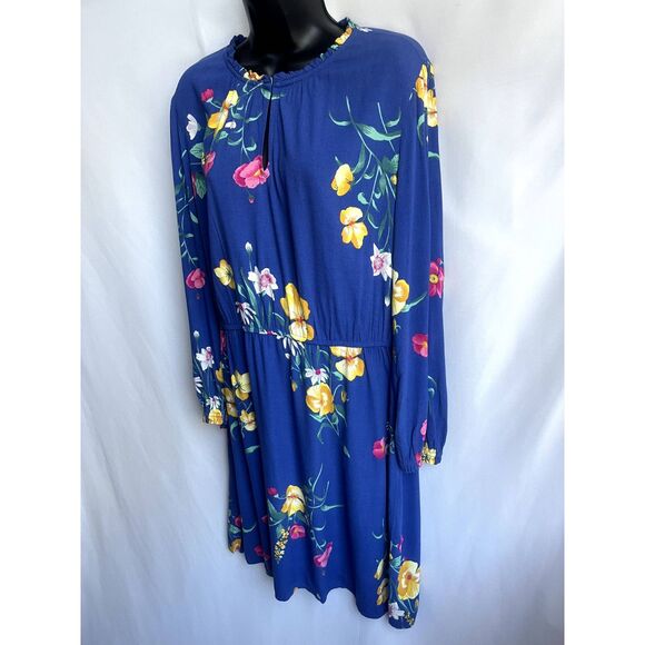 Old Navy NWT Floral Blue Waist Define Dress Long Sleeve Summer Size L Prairie - Picture 3 of 11